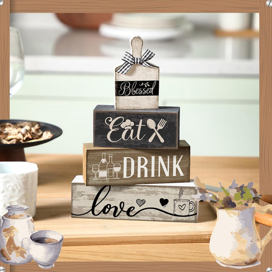 Moucuny 4 Pcs Farmhouse Kitchen Decor Wooden Plate Farmhouse Table Decor