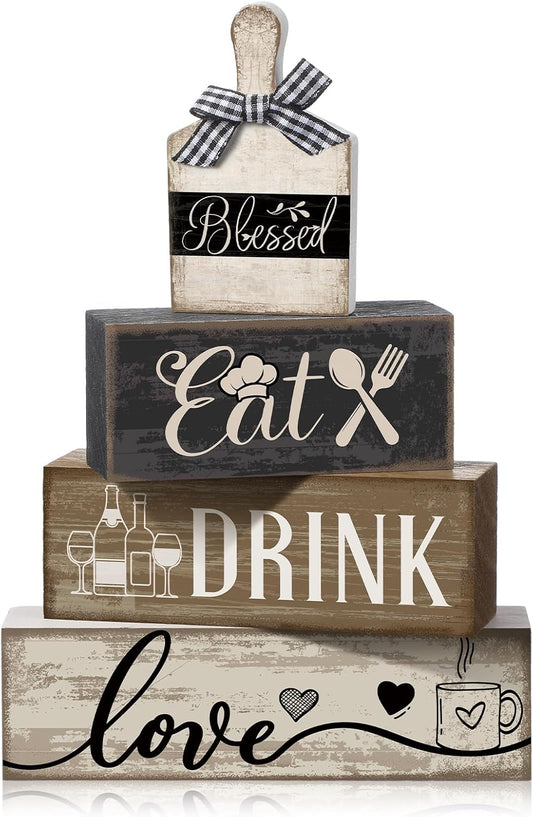 Moucuny 4 Pcs Farmhouse Kitchen Decor Wooden Plate Farmhouse Table Decor