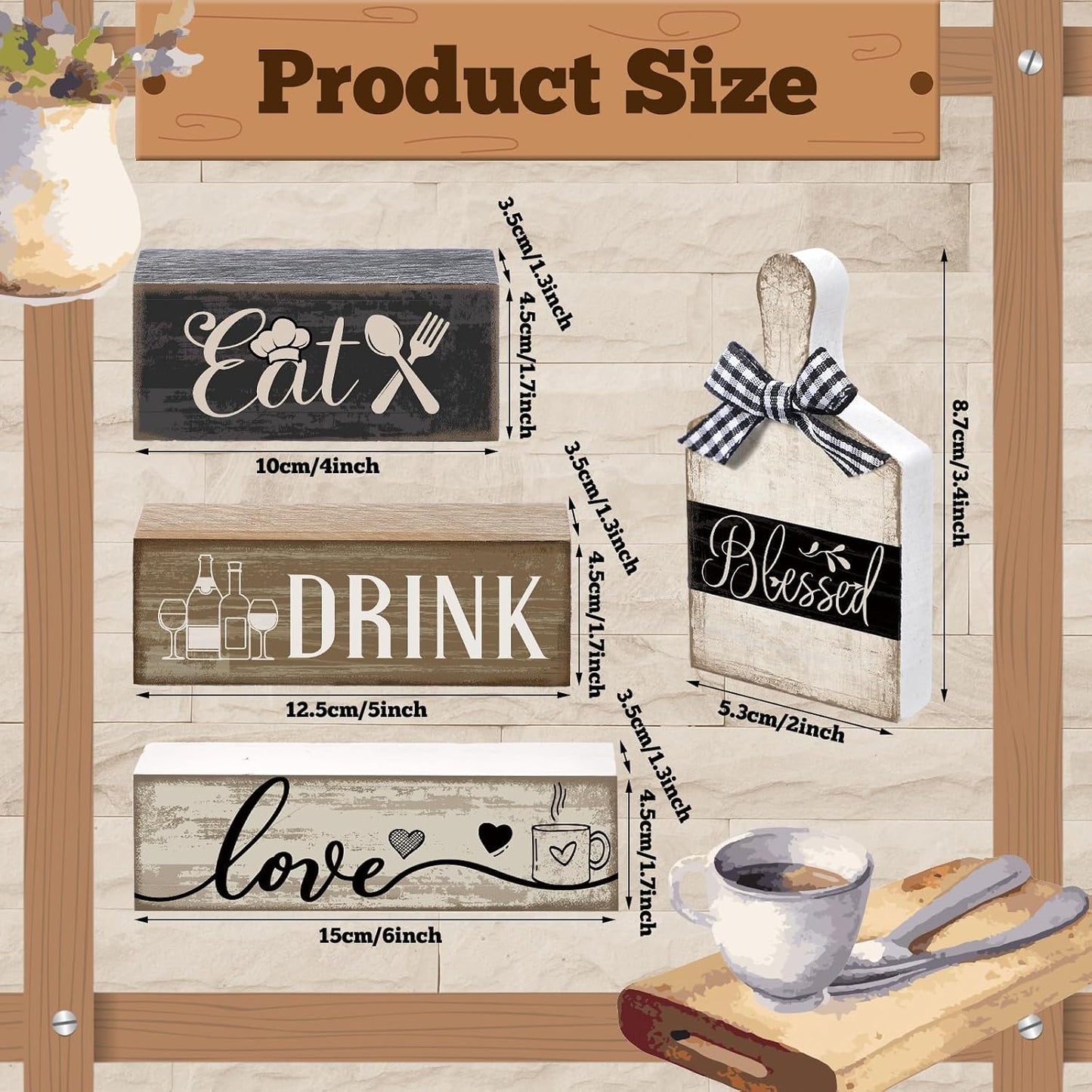 Moucuny 4 Pcs Farmhouse Kitchen Decor Wooden Plate Farmhouse Table Decor