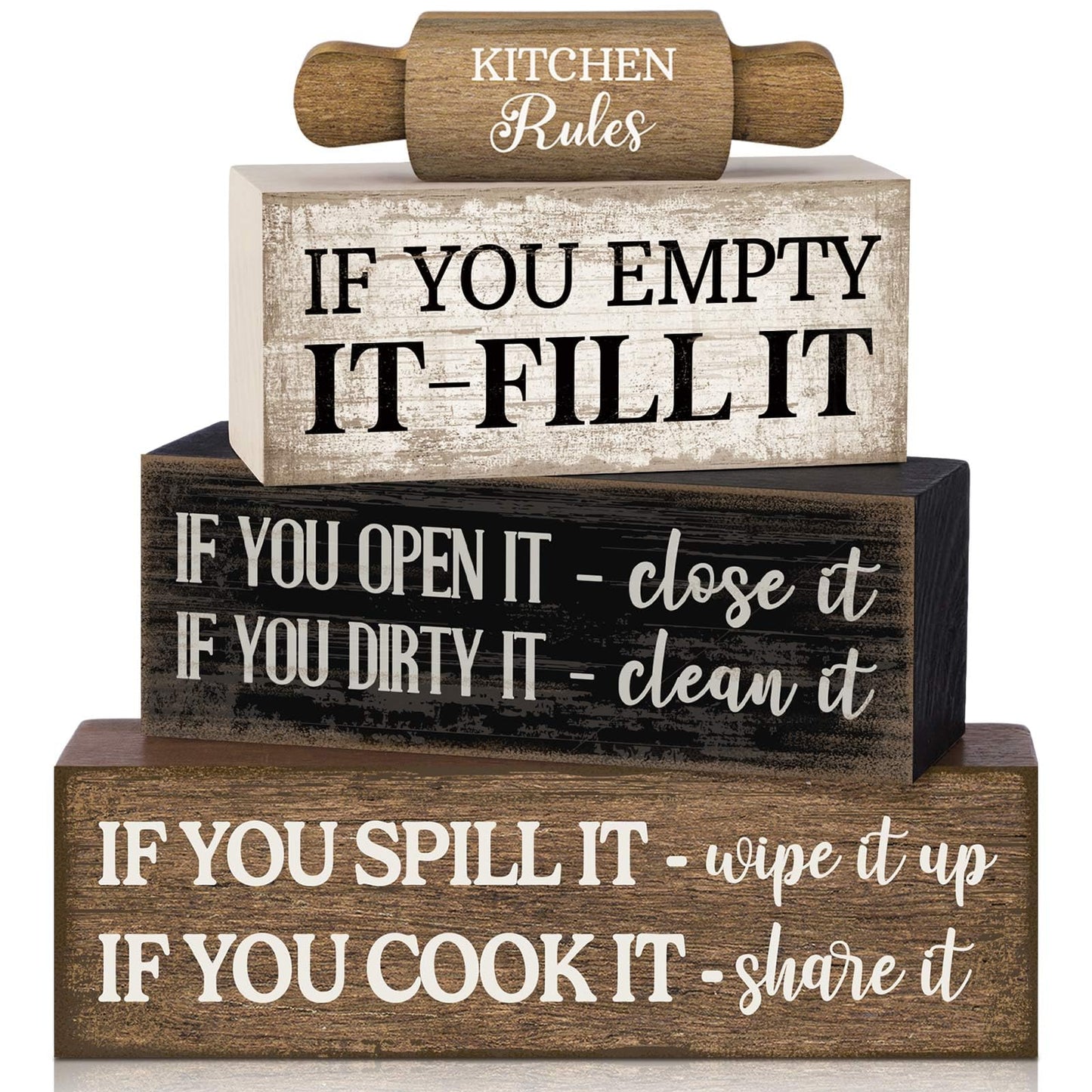 Moucuny 4 Pcs Farmhouse Kitchen Decor Wooden Plate Farmhouse Table Decor