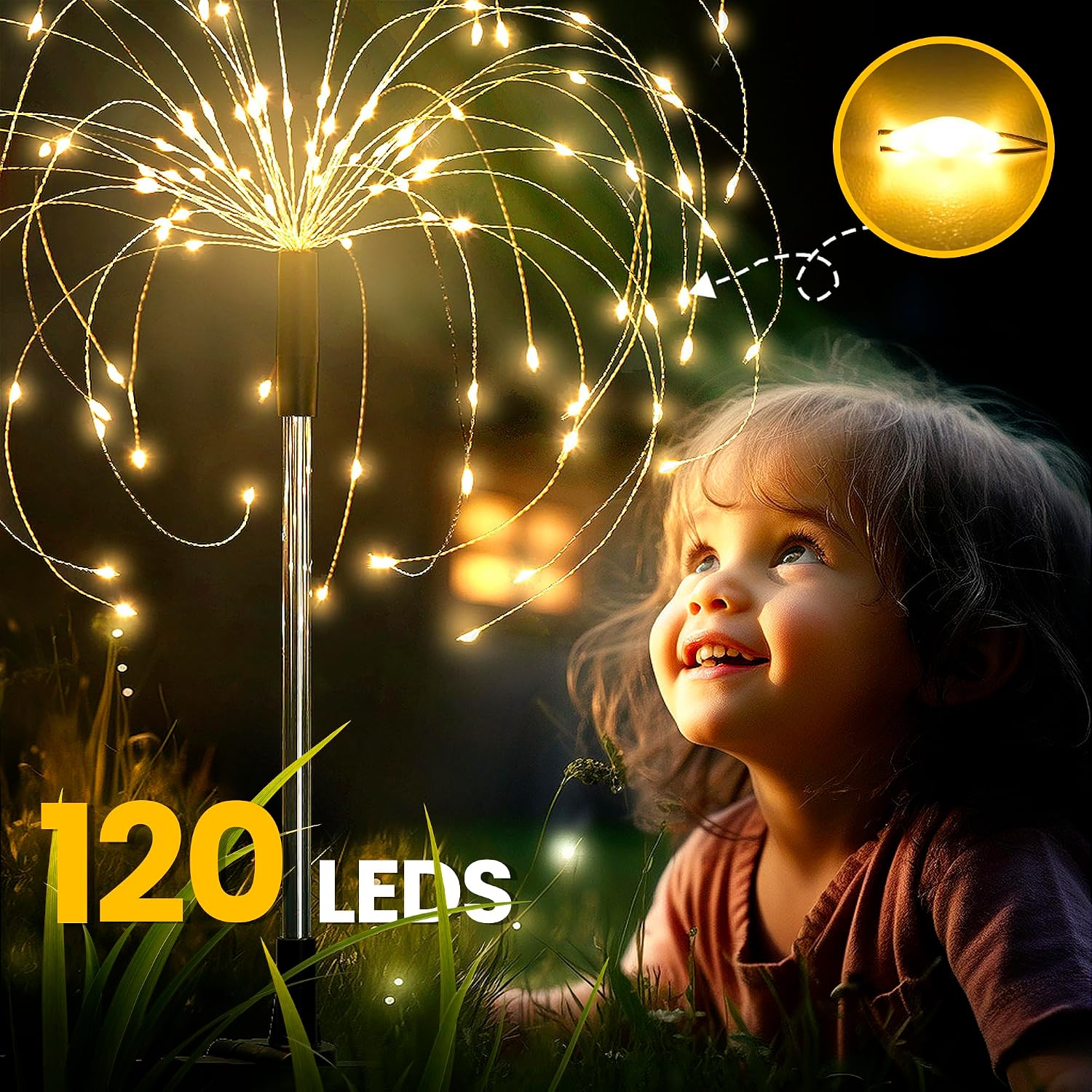 GIGALUMI 2 Pack Solar Firework Lights Outdoor, Garden Decor, Warm White
