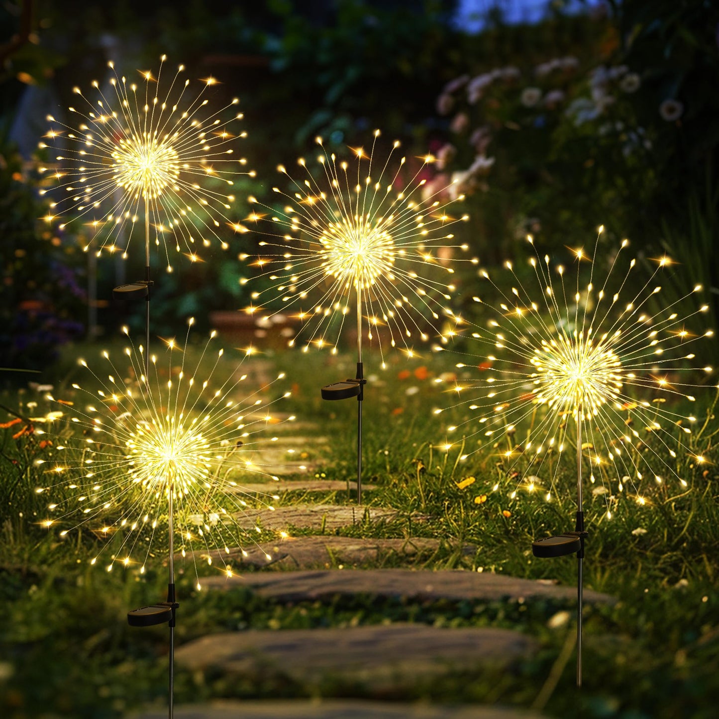 GIGALUMI 2 Pack Solar Firework Lights Outdoor, Garden Decor, Warm White
