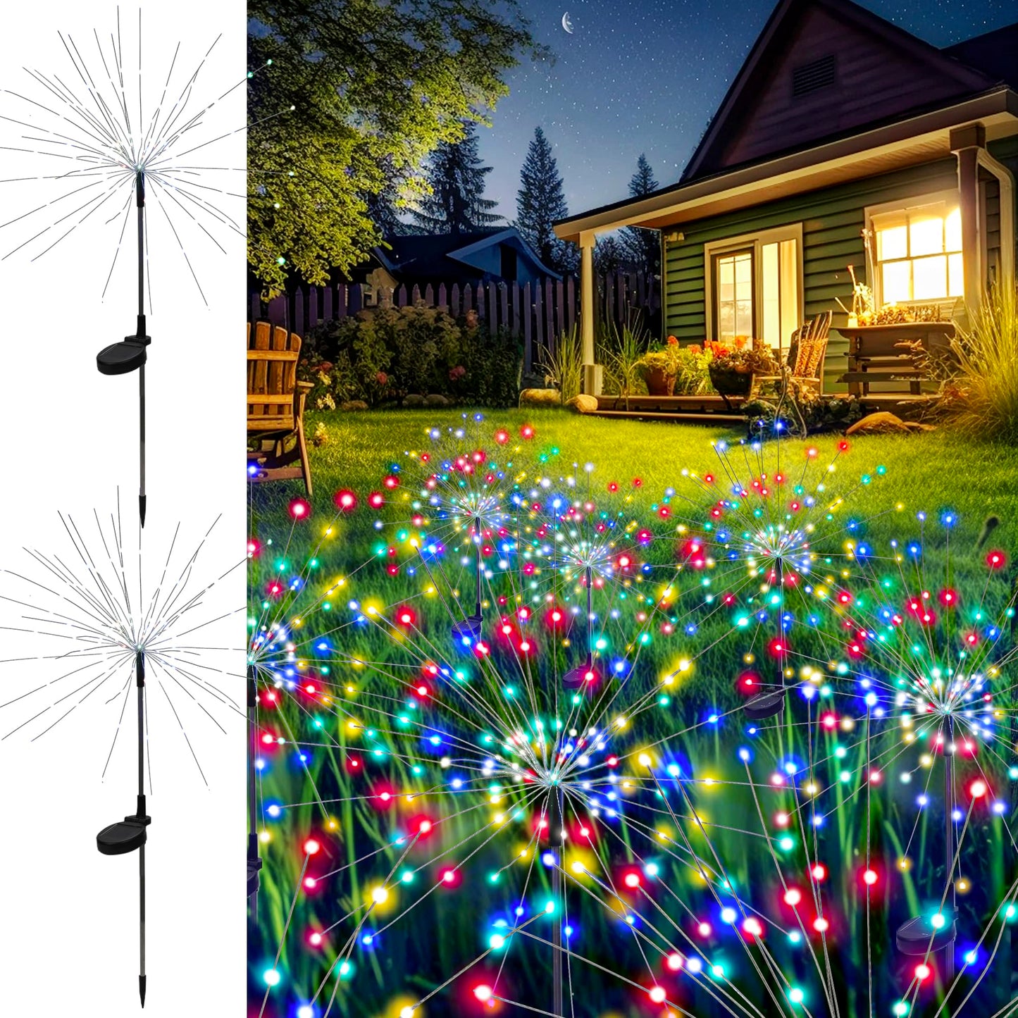 GIGALUMI 2 Pack Solar Firework Lights Outdoor, Garden Decor, Warm White