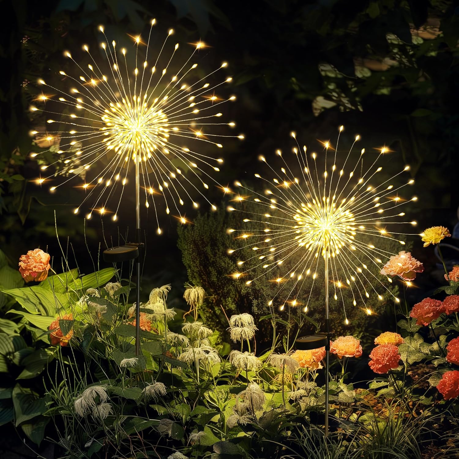 GIGALUMI 2 Pack Solar Firework Lights Outdoor, Garden Decor, Warm White