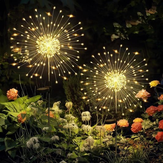 GIGALUMI 2 Pack Solar Firework Lights Outdoor, Garden Decor, Warm White