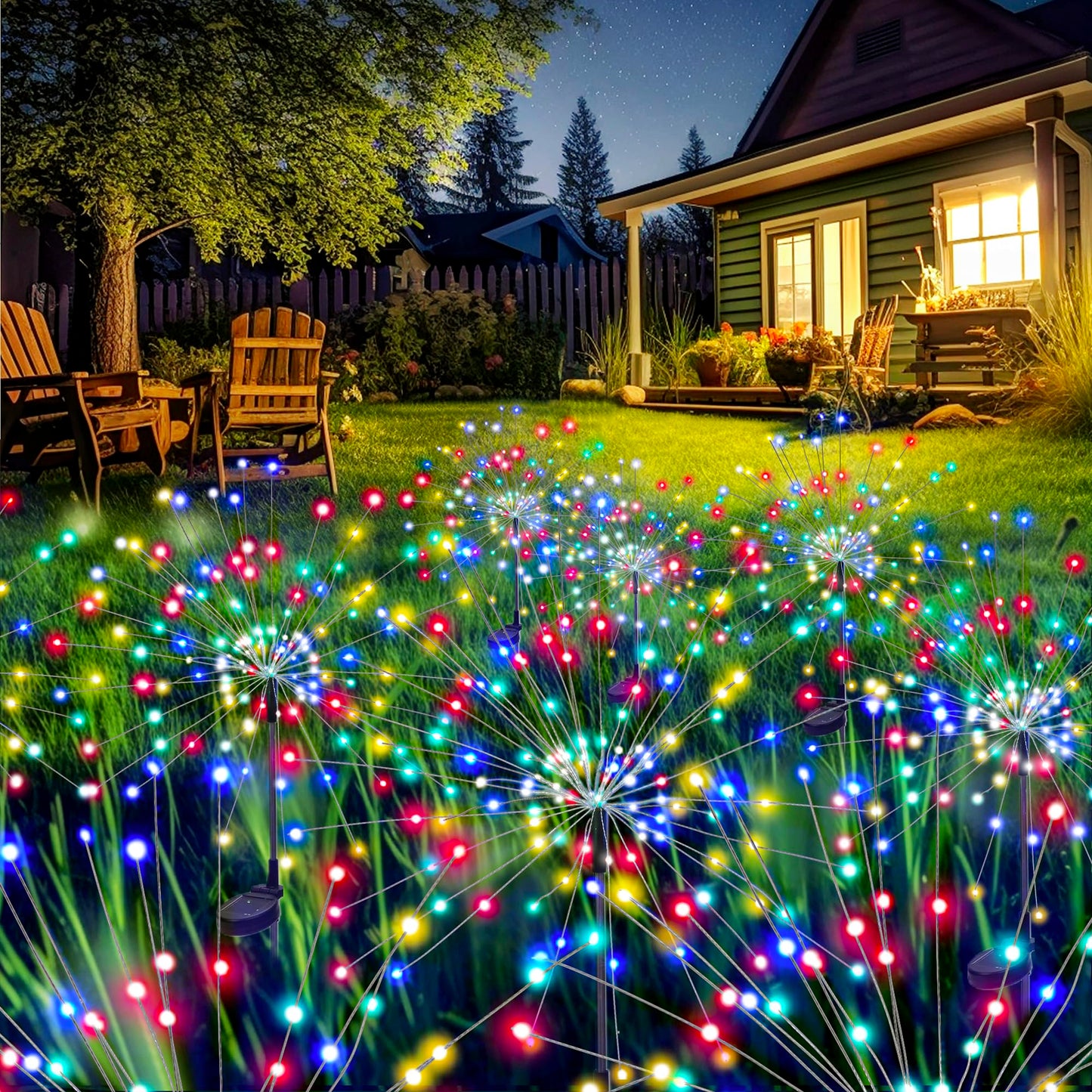 GIGALUMI 2 Pack Solar Firework Lights Outdoor, Garden Decor, Warm White