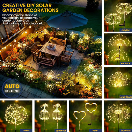 GIGALUMI 2 Pack Solar Firework Lights Outdoor, Garden Decor, Warm White