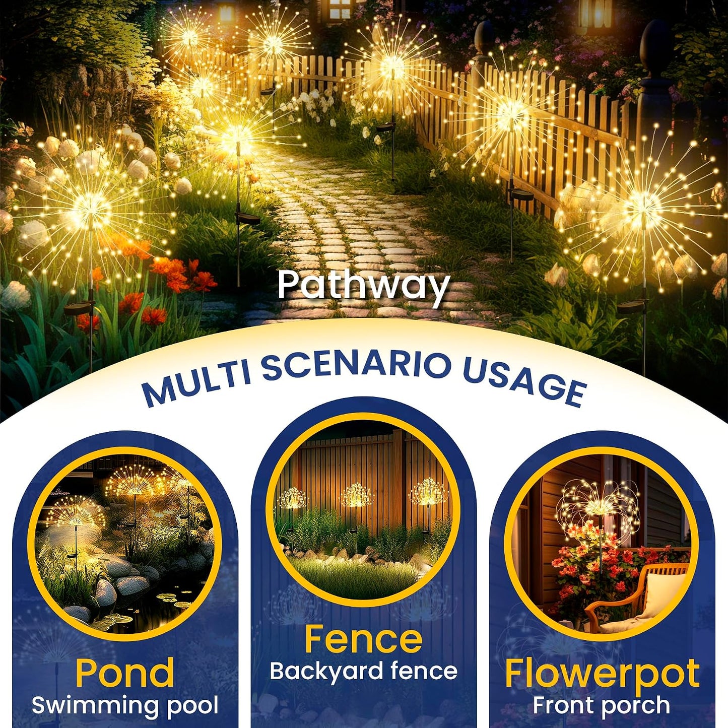 GIGALUMI 2 Pack Solar Firework Lights Outdoor, Garden Decor, Warm White