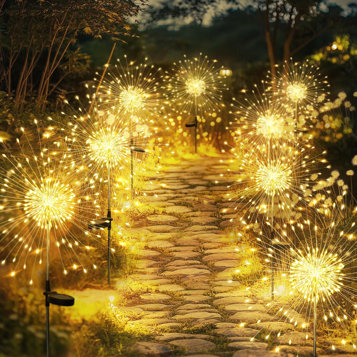GIGALUMI 2 Pack Solar Firework Lights Outdoor, Garden Decor, Warm White